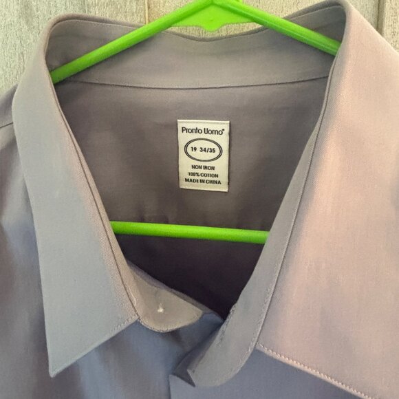 Pronto Uomo Mens Non-Iron Lavender Dress Shirt 19 34/35 100% Cotton Button-Up - Picture 4 of 11